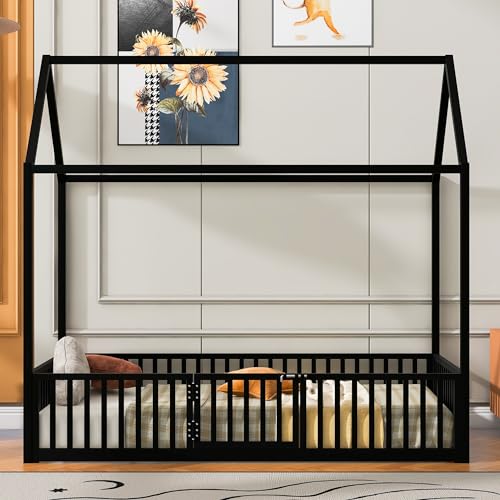 Black Twin Size Metal Floor Bed L3989