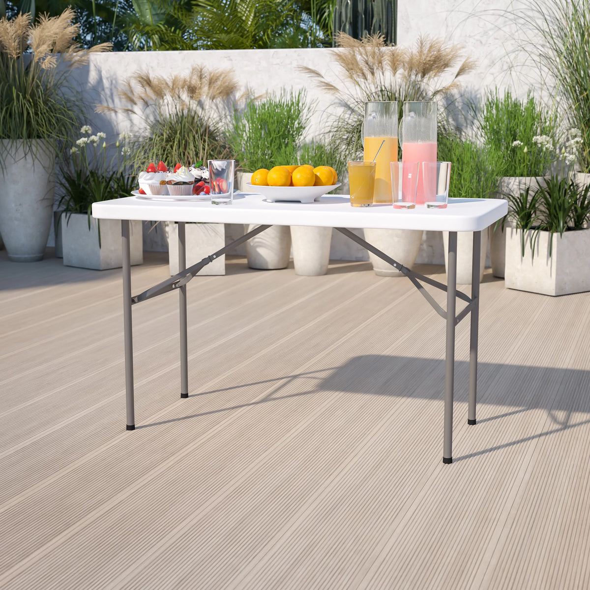 4-Foot Granite White Plastic Folding Table Q824