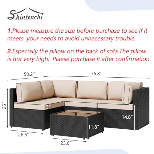 5 Pieces PE Wicker Outdoor Sectional Sofa with Glass Coffee Table S7149