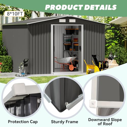 Gray Metal Outdoor Storage Shed with Double Sliding Door F278870