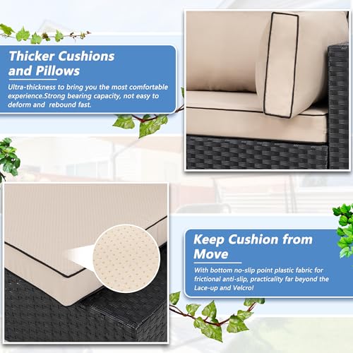 5 Pieces PE Wicker Outdoor Sectional Sofa with Glass Coffee Table S7149