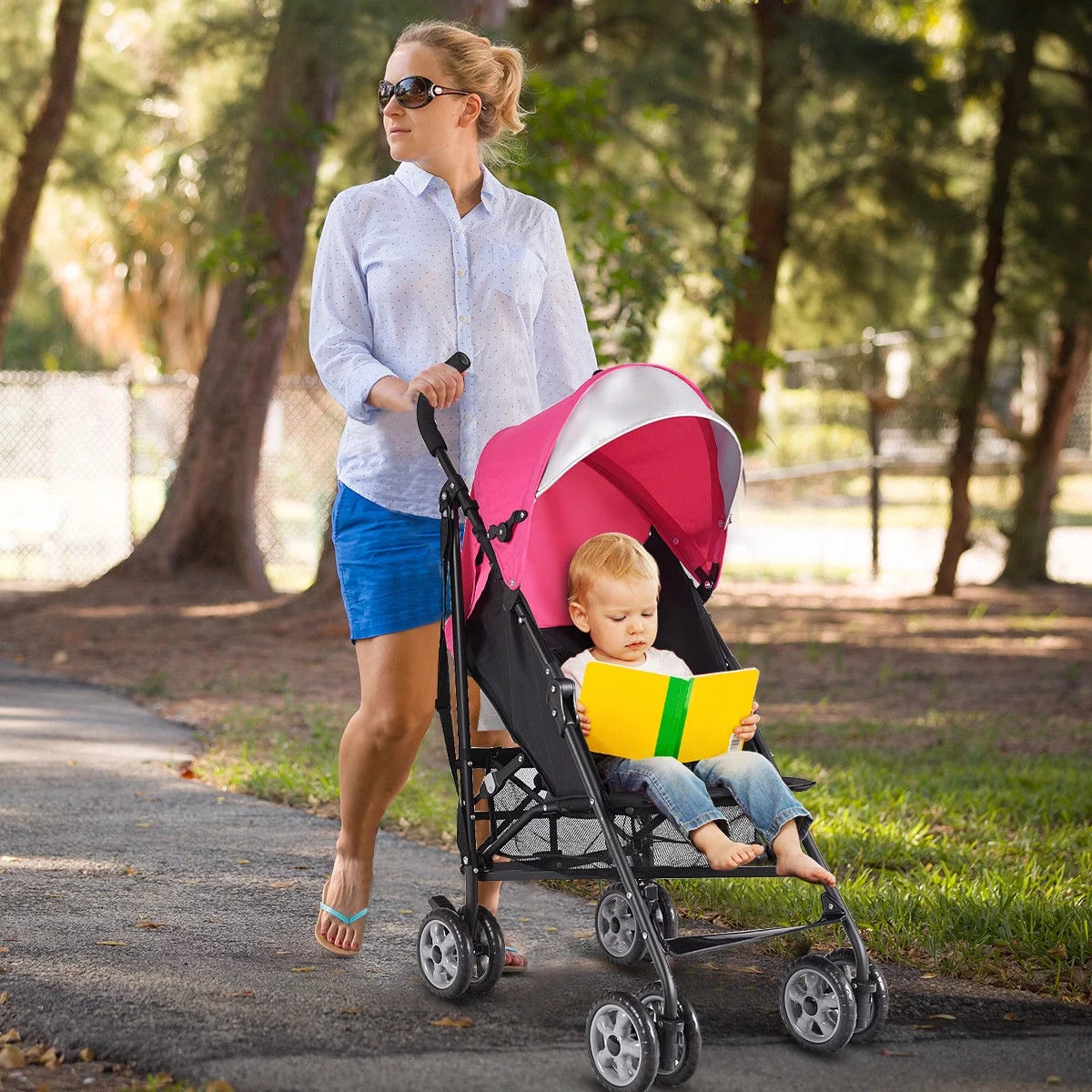 Folding Lightweight Umbrella Stroller with Storage Basket Black C326