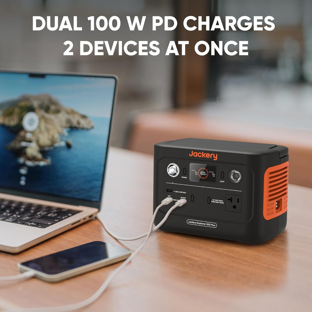 Portable Power Station with 40W Solar Panel, 288Wh LiFePO4 Battery, 300W AC Outlet D2504