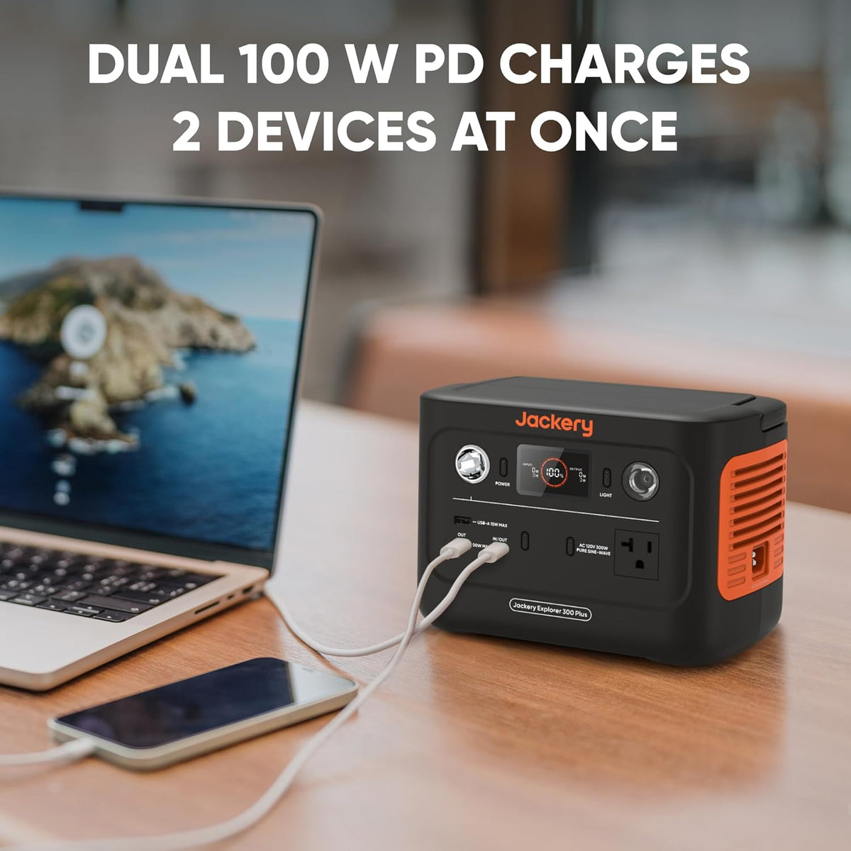 Portable Power Station with 40W Solar Panel, 288Wh LiFePO4 Battery, 300W AC Outlet D2504