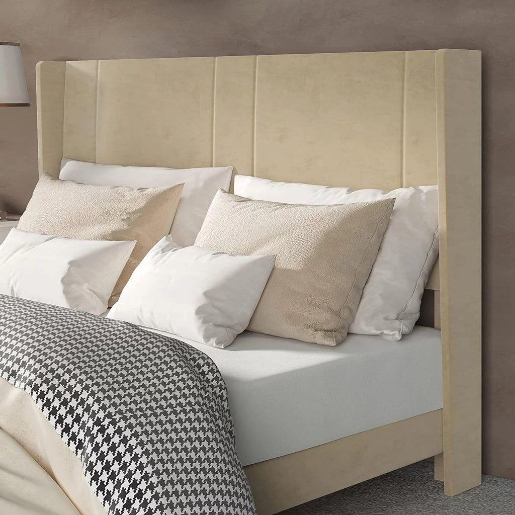 Beige Velvet Upholstered Queen Size Platform Bed Frame E143358