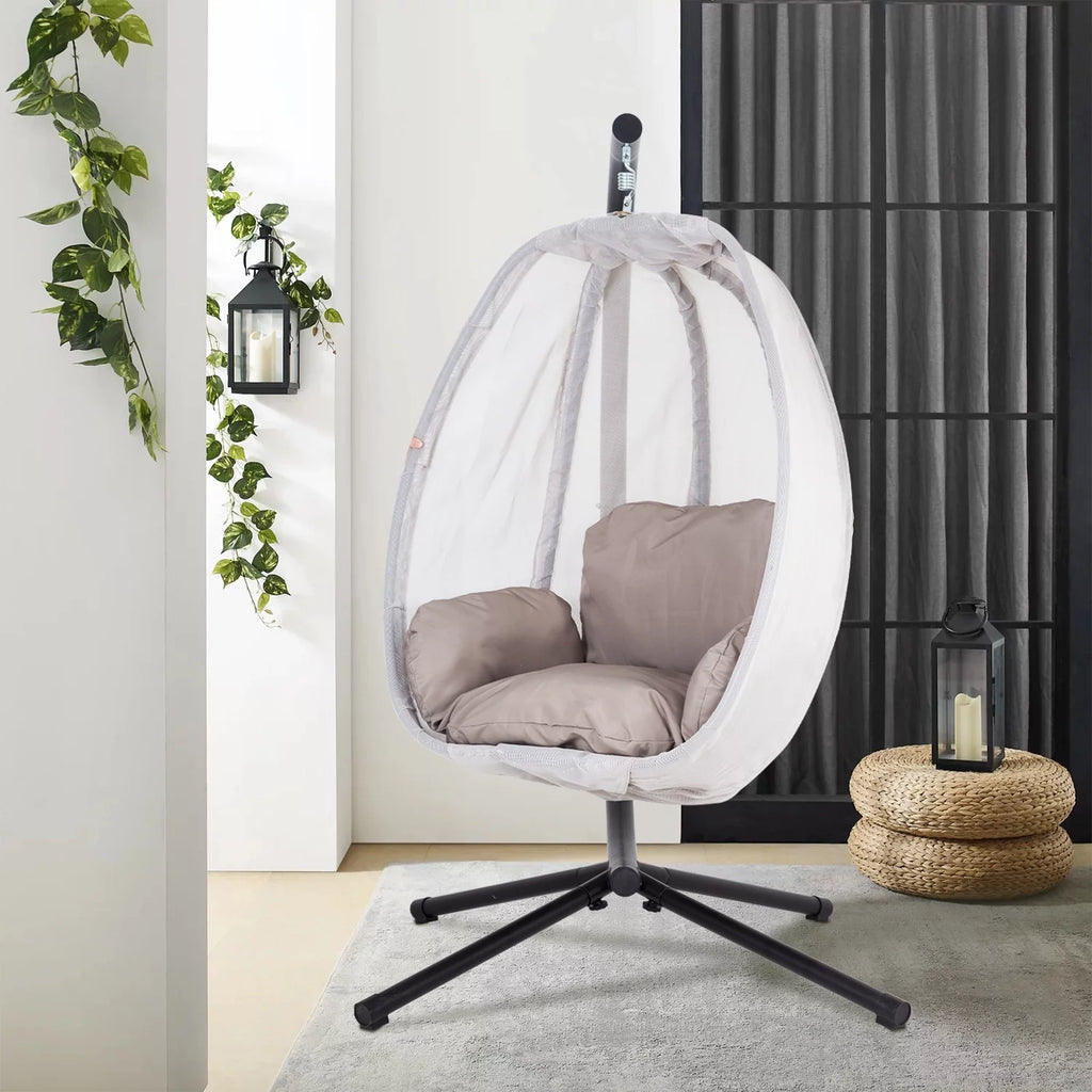Egg Chair with Metal Stand and Cushion, 400LBS Capacity, Gray L8445