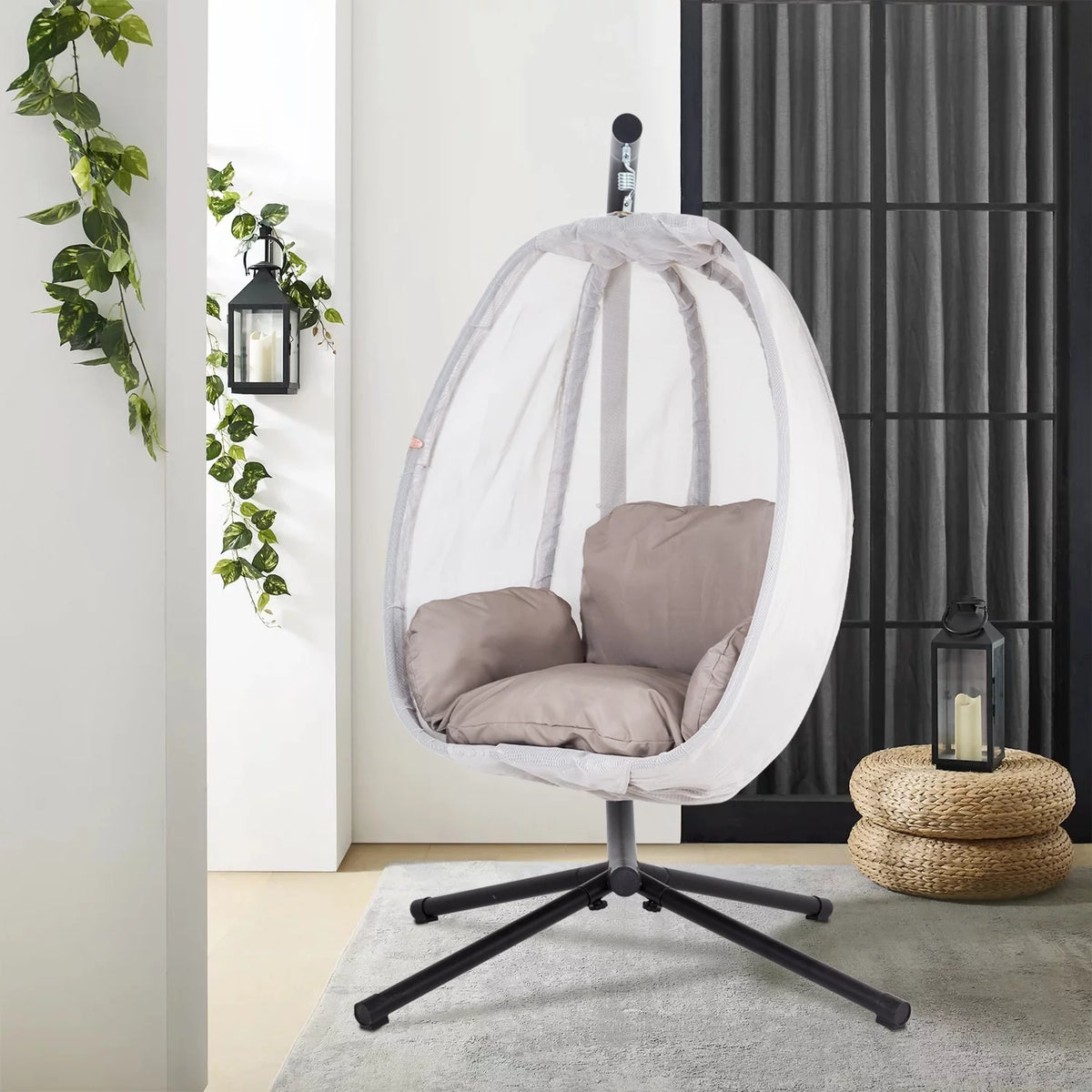 Egg Chair with Metal Stand and Cushion, 400LBS Capacity, Gray L8445