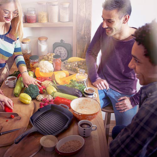 10.5" Pre-Seasoned Cast Iron Square Grill Pan with Glass Lid M961697
