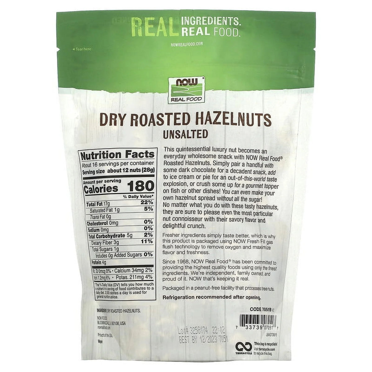 Hazelnuts, Dry Roasted & Unsalted, 16 oz L65869