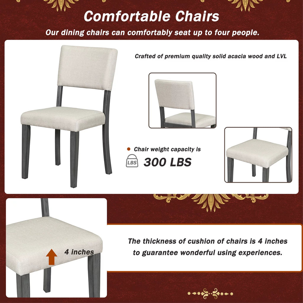 5 Piece Round Dining Table Set with 4 Upholstered Chairs B285