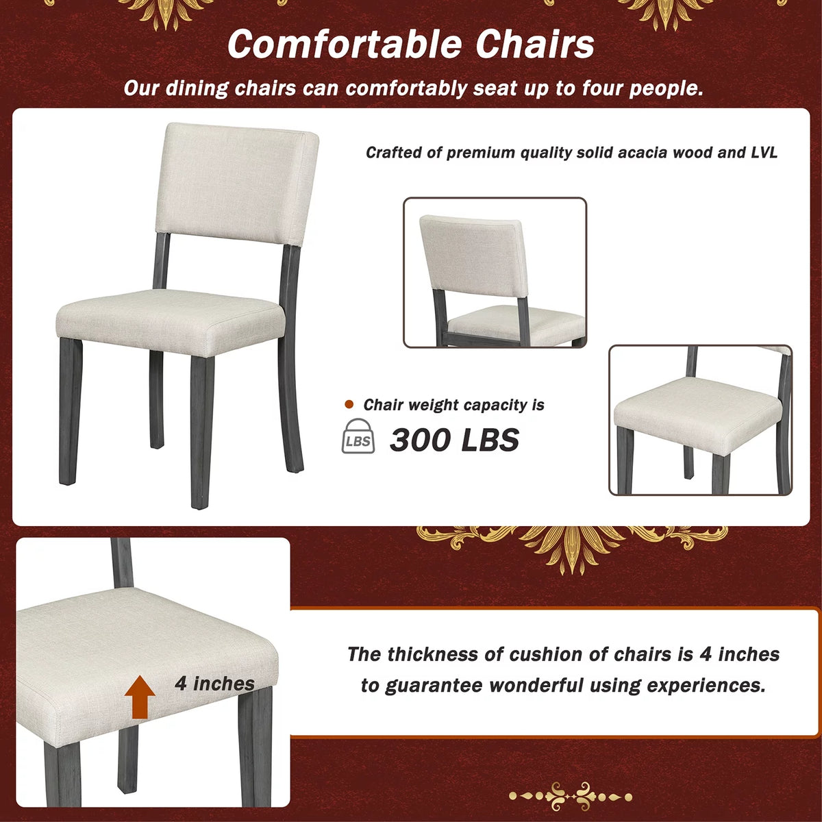 5 Piece Round Dining Table Set with 4 Upholstered Chairs B285