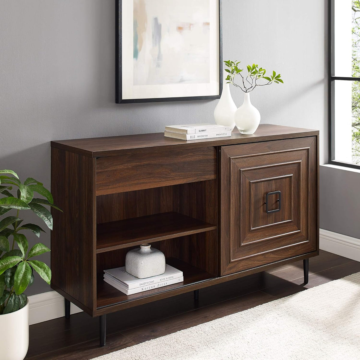Dark Walnut 52 Inch Wood Buffet Cabinet E635469
