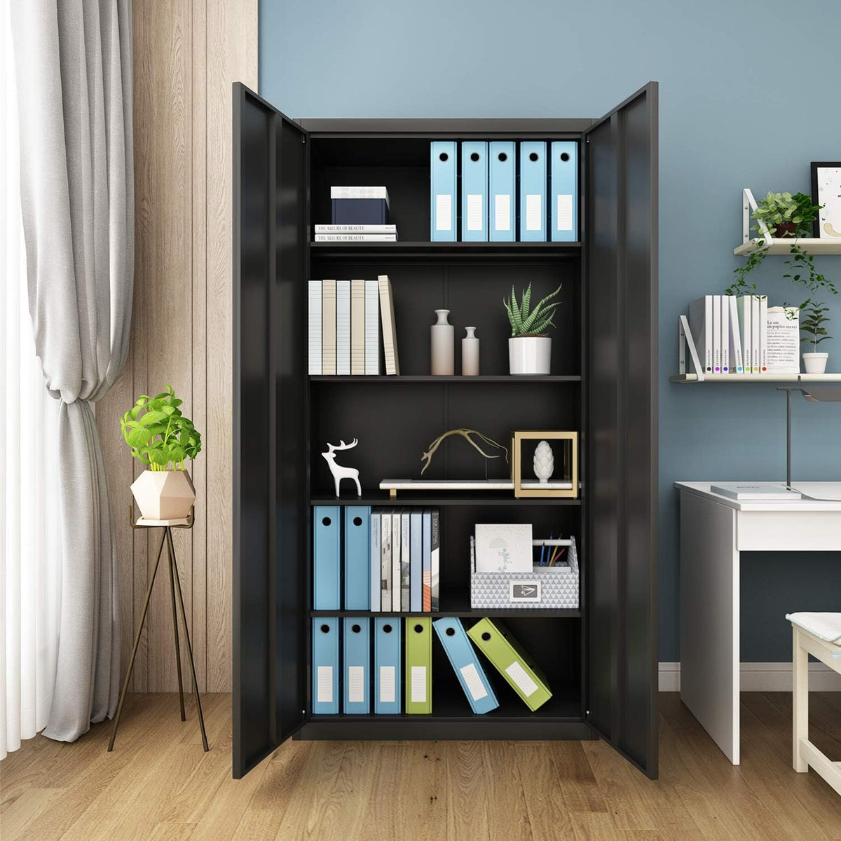 Black Metal Storage Cabinet with 4 Adjustable Shelves and 2 Locking Doors N170194