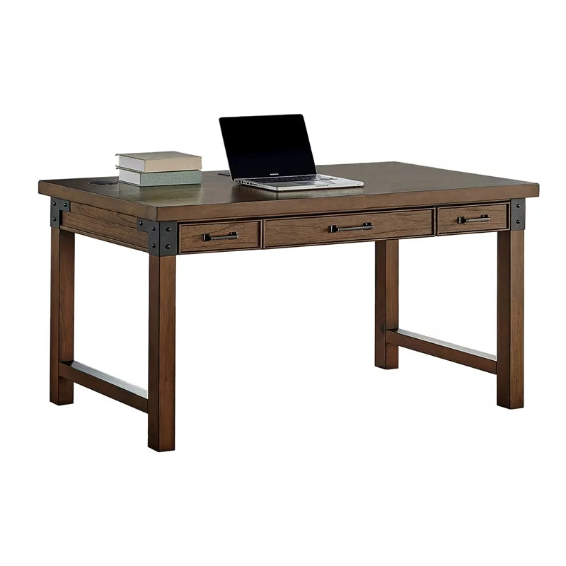 Rustic Wood Writing Desk with Power Center Brown R8395