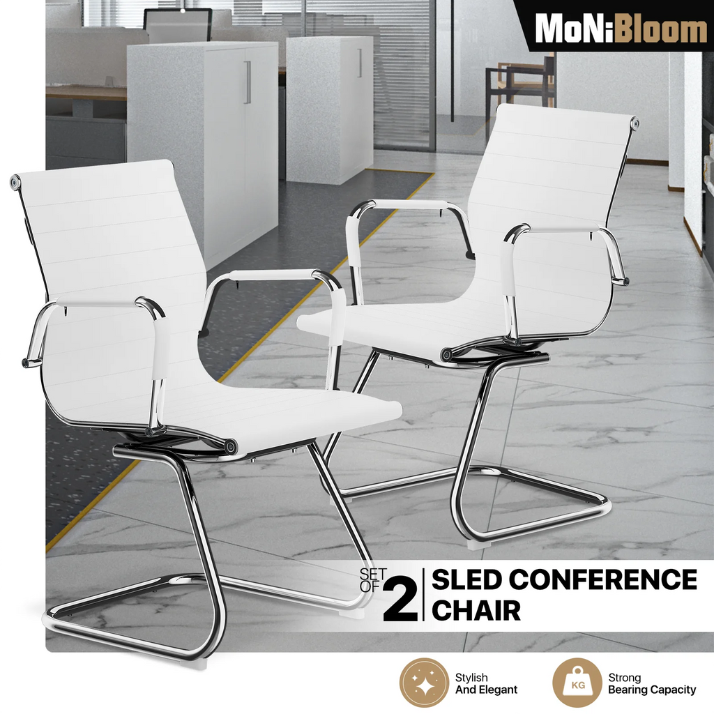 Set of 2 White Office Chairs with Sled Base T96547
