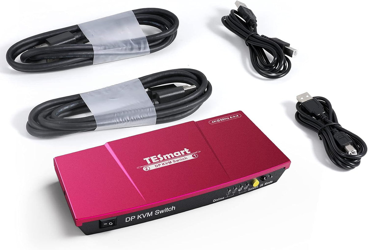 2 Port DisplayPort 4K@60Hz KVM Switcher with 2 Pcs 5ft KVM Cables and DP Cables W144