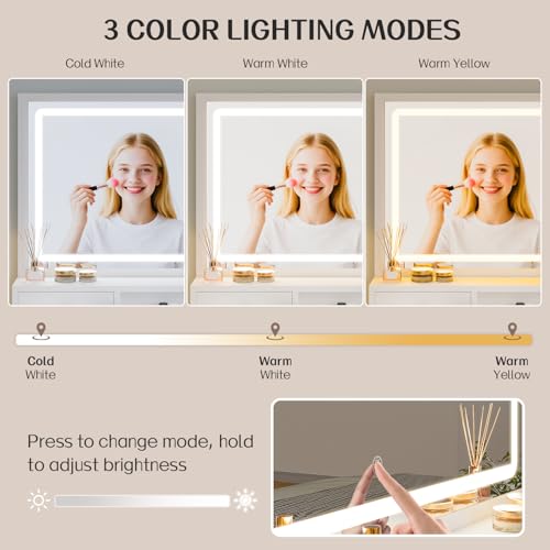White Makeup Vanity with Lighted Mirror and Charging Station V161651