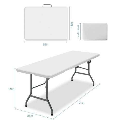 White 4 ft Portable Folding Table with Carrying Handle N46881