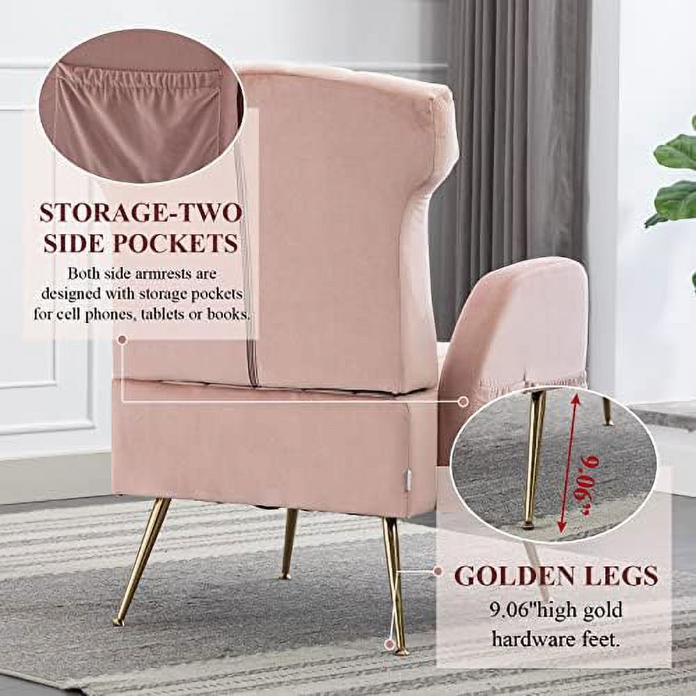 Brown Velvet Wing Back Accent Chair with Metal Gold Legs V24003