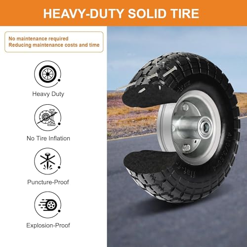 10 Inch 2 Pack Solid Rubber Flat Free Tire and Dolly Wheel with 5/8" Axle Y58524