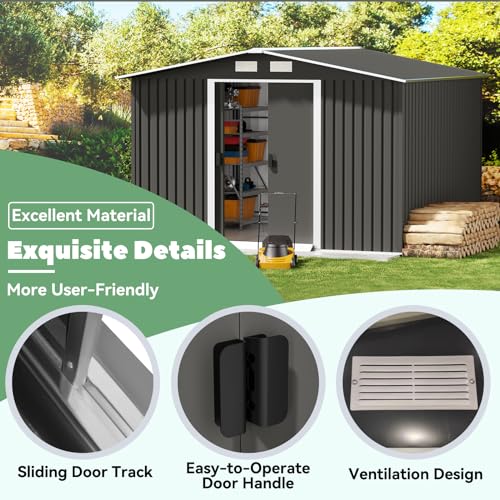 Gray Metal Outdoor Storage Shed with Double Sliding Door F278870