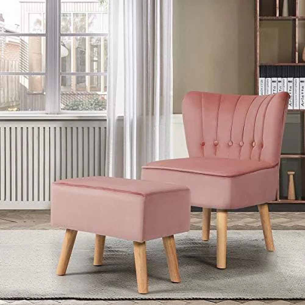 Velvet Accent Chair Ottoman Set M244