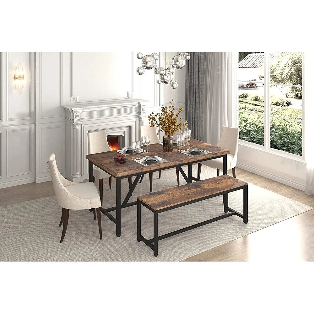 70 x 35 Inch Large Wood Dining Table with Metal Frame U7276