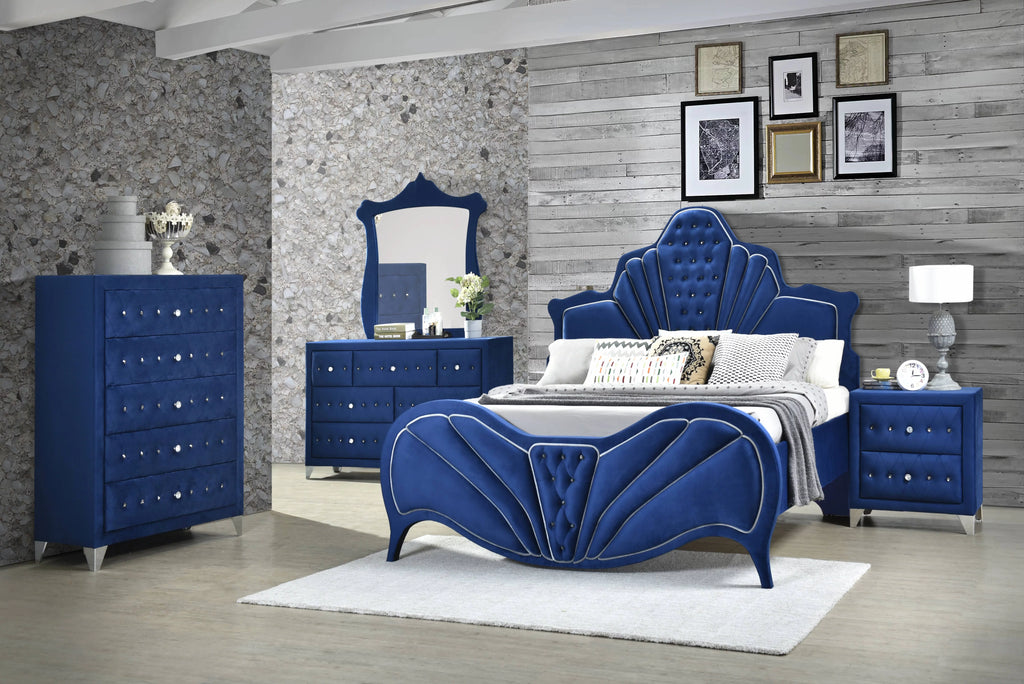 Blue Velvet Upholstered 5-Drawer Chest R33226