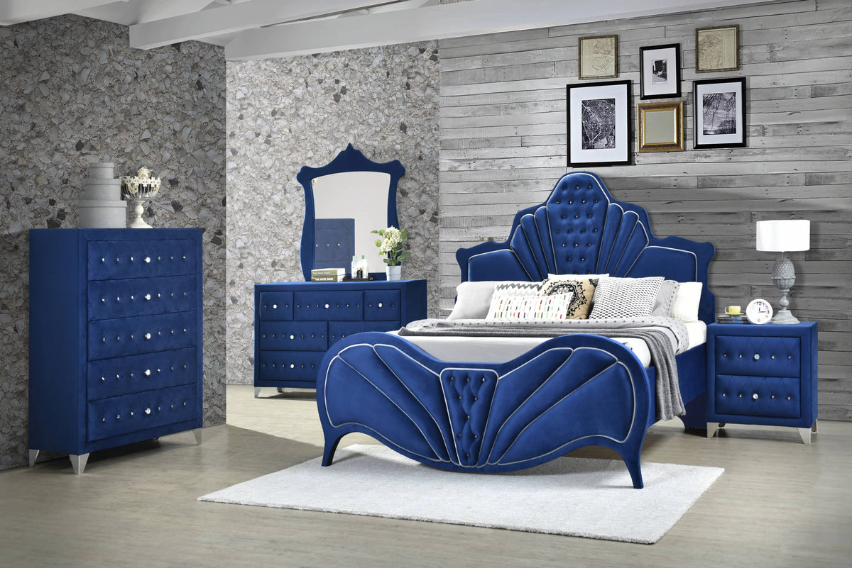Blue Velvet Upholstered 5-Drawer Chest R33226