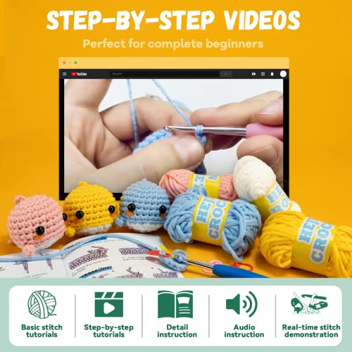 3PCS Crochet Animal Kit with Yarn, Eyes, Stuffing, Crochet Hook O682290