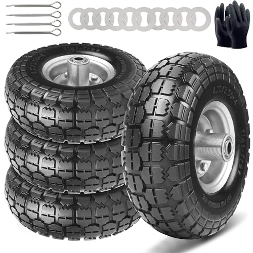 10 Inch 2 Pack Solid Rubber Flat Free Tire and Dolly Wheel with 5/8" Axle Y58524