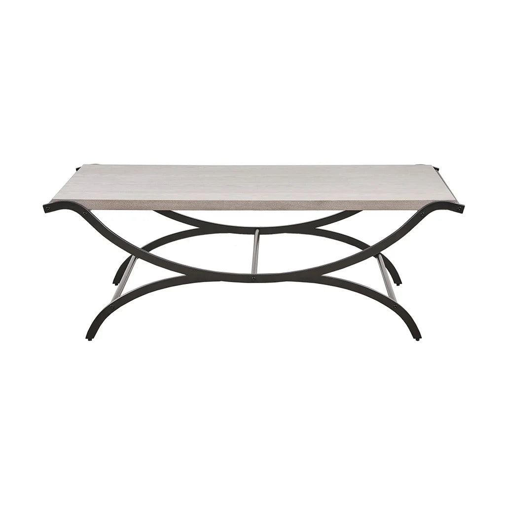 Modern Contrast Rectangular Coffee Table with Black Trestle Metal Base B9388