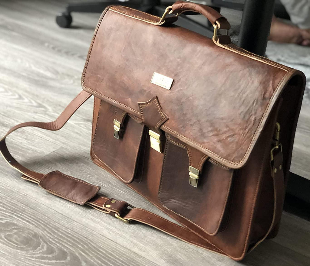 Vintage Full Grain Leather Laptop Messenger Bag 18 inches M986
