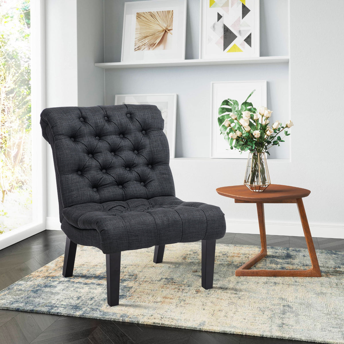 Gray Fabric Upholstered Accent Chair with Wood Legs B683117