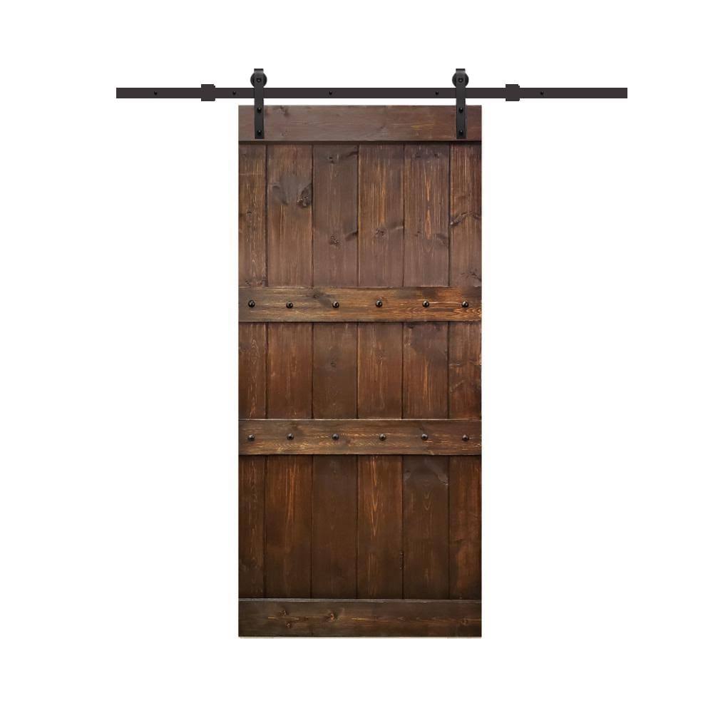 Brown Stained Solid Pine Wood Interior Sliding Barn Door with Hardware Kit M731
