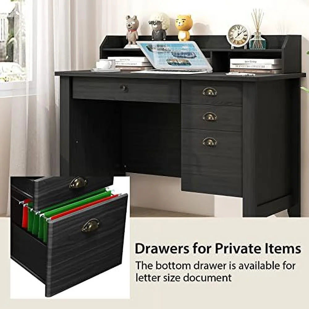 Brown Computer Desk with 4 Drawers and Hutch A8791