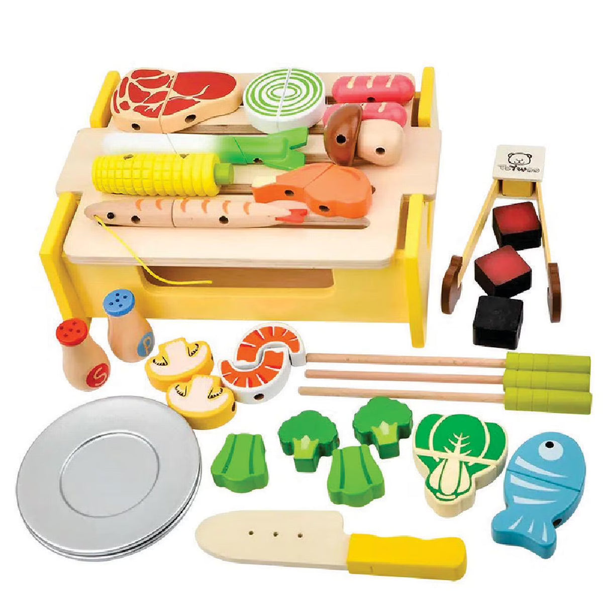 Wooden Grill BBQ Food Set Pretend Play Toy X59794