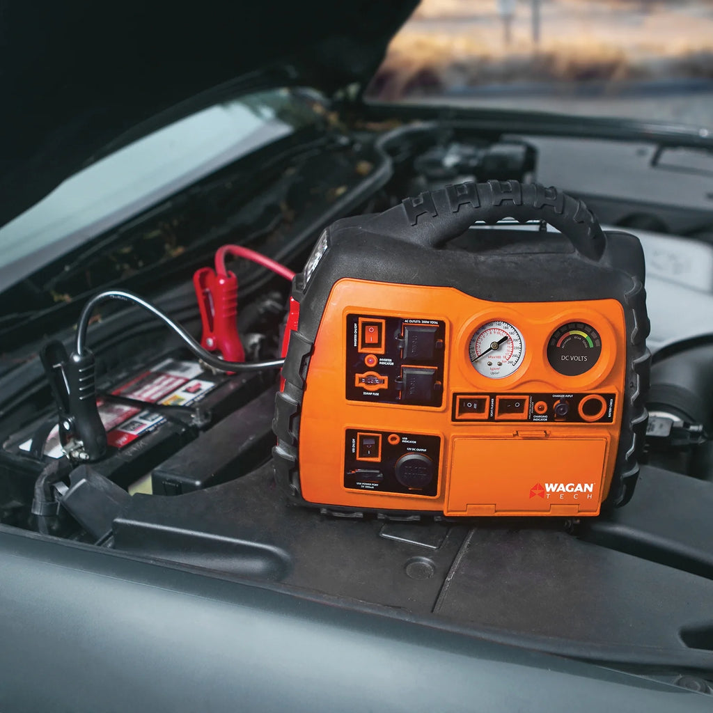 12-Volt Jump Starter, Air Compressor, Radio, USB Charger, and Inverter P653013