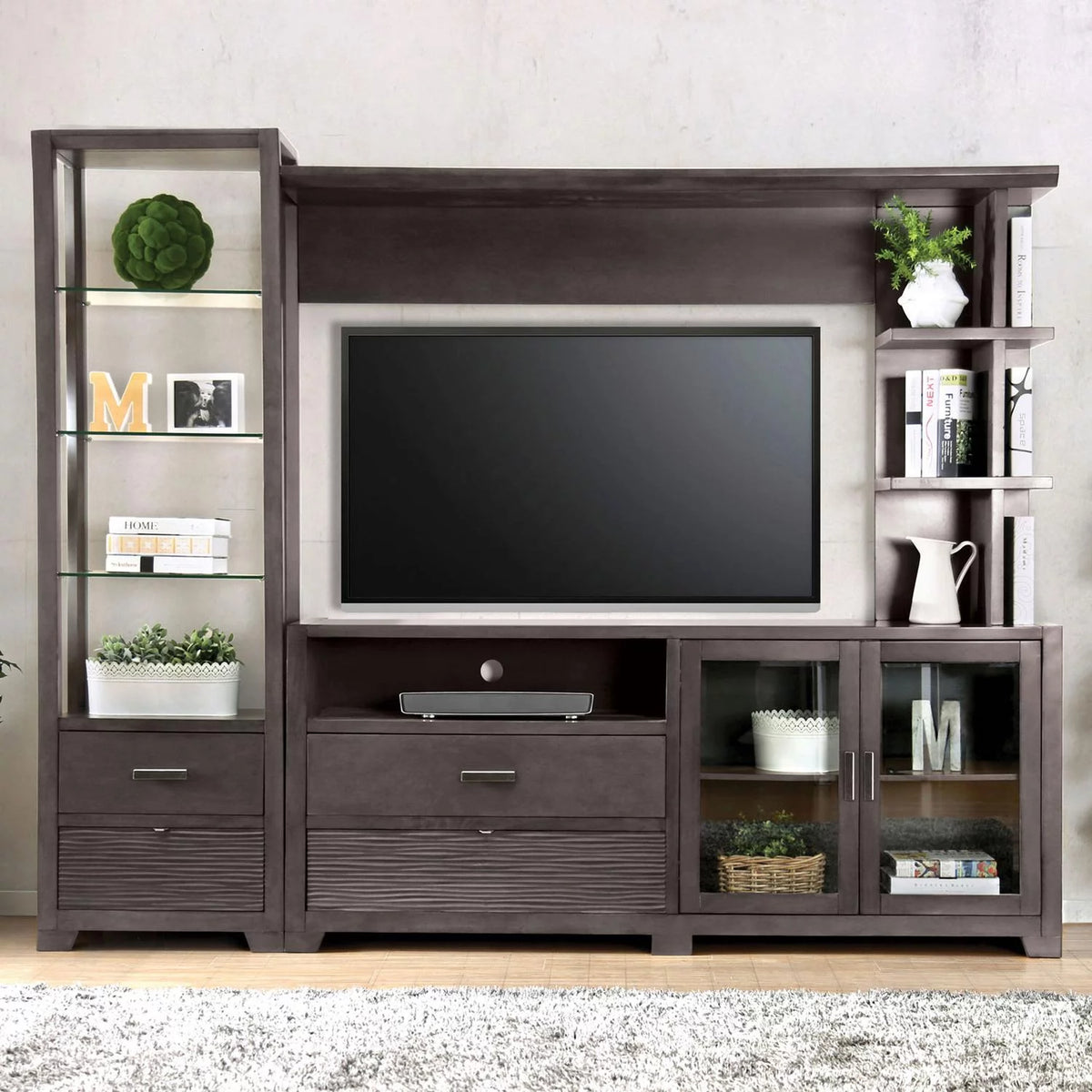 Gray Solid Wood TV Stand Set 3pcs L93464