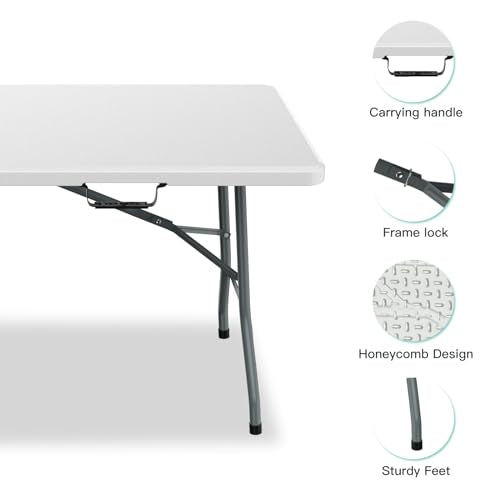White 4 ft Portable Folding Table with Carrying Handle N46881