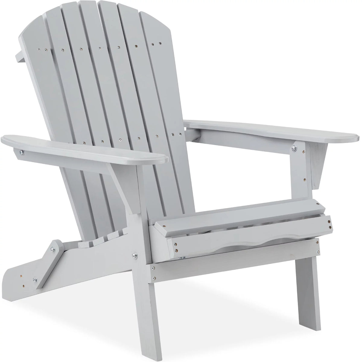 Folding Adirondack Chair Outdoor Wooden Accent Lounge Furniture 350lb Capacity Gray P462544