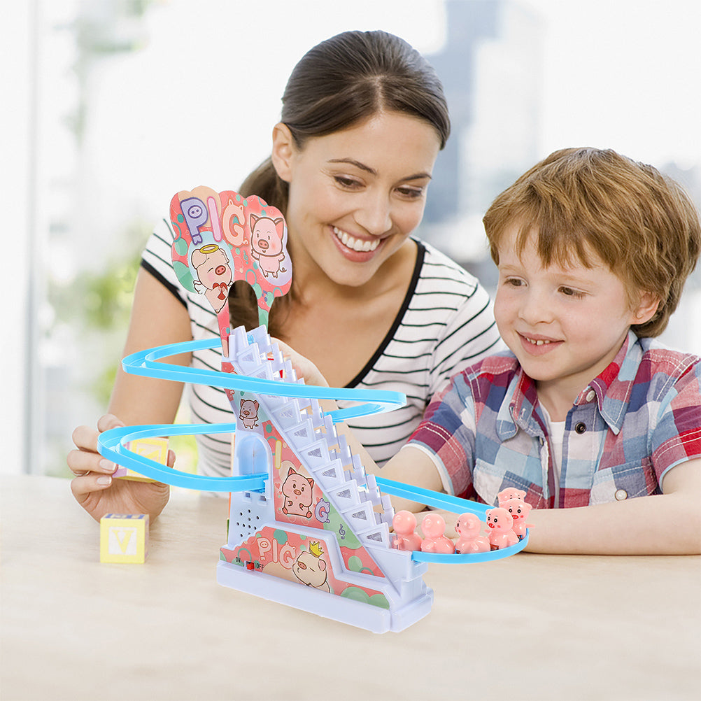 Small Piggy Sliding Toys Electric Piggy Climbing Stairs Tracks Slide Toy V8610