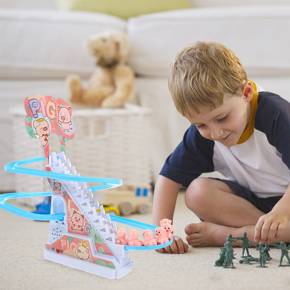 Small Piggy Sliding Toys Electric Piggy Climbing Stairs Tracks Slide Toy V8610