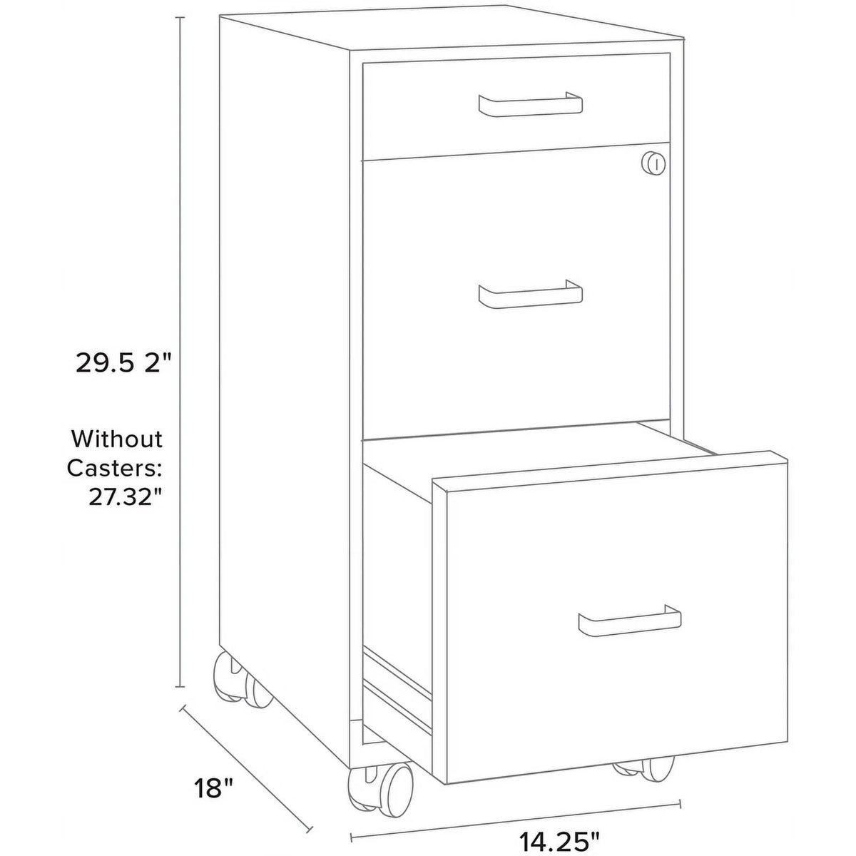 18" Deep 3 Drawer Black Metal File Cabinet R576