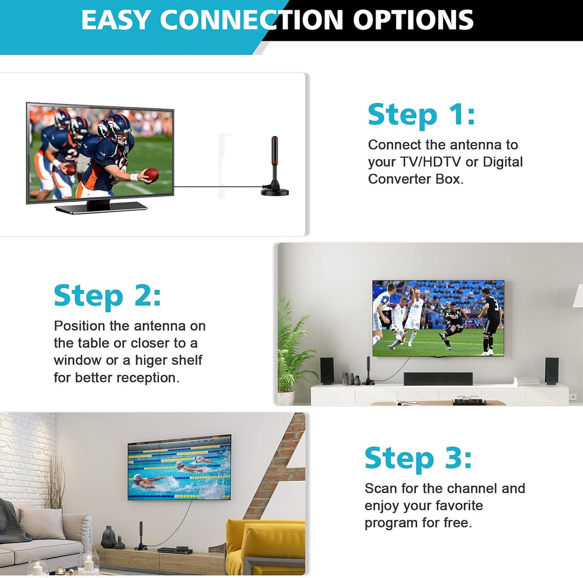 Indoor Amplified Digital HDTV Antenna Pack of 2 T975937