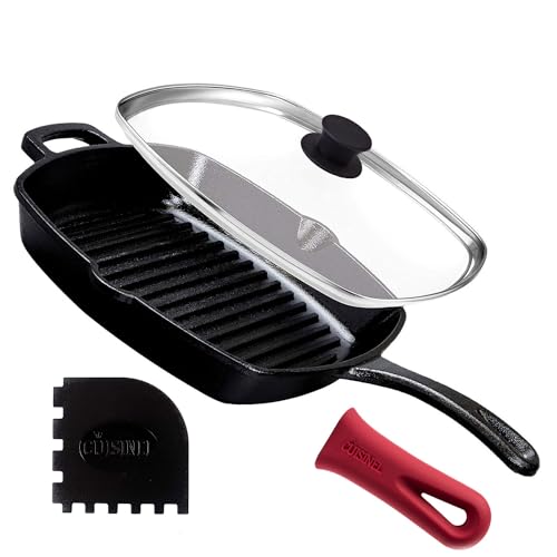 10.5" Pre-Seasoned Cast Iron Square Grill Pan with Glass Lid M961697