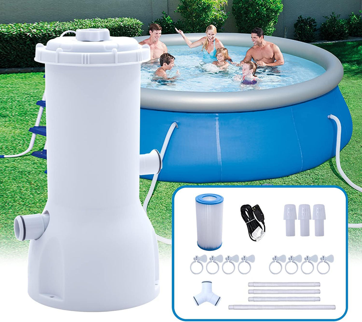1000 GPH Above Ground Pool Filter Pump with 1 Filter Cartridge, 110-120V with GFCI, Pack of 2 E8057