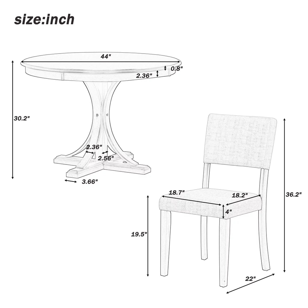 5 Piece Round Dining Table Set with 4 Upholstered Chairs B285