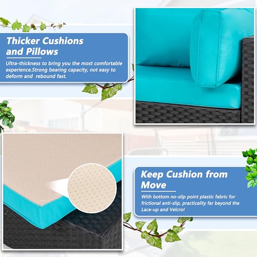 5 Pieces PE Wicker Outdoor Sectional Sofa with Glass Coffee Table S7149