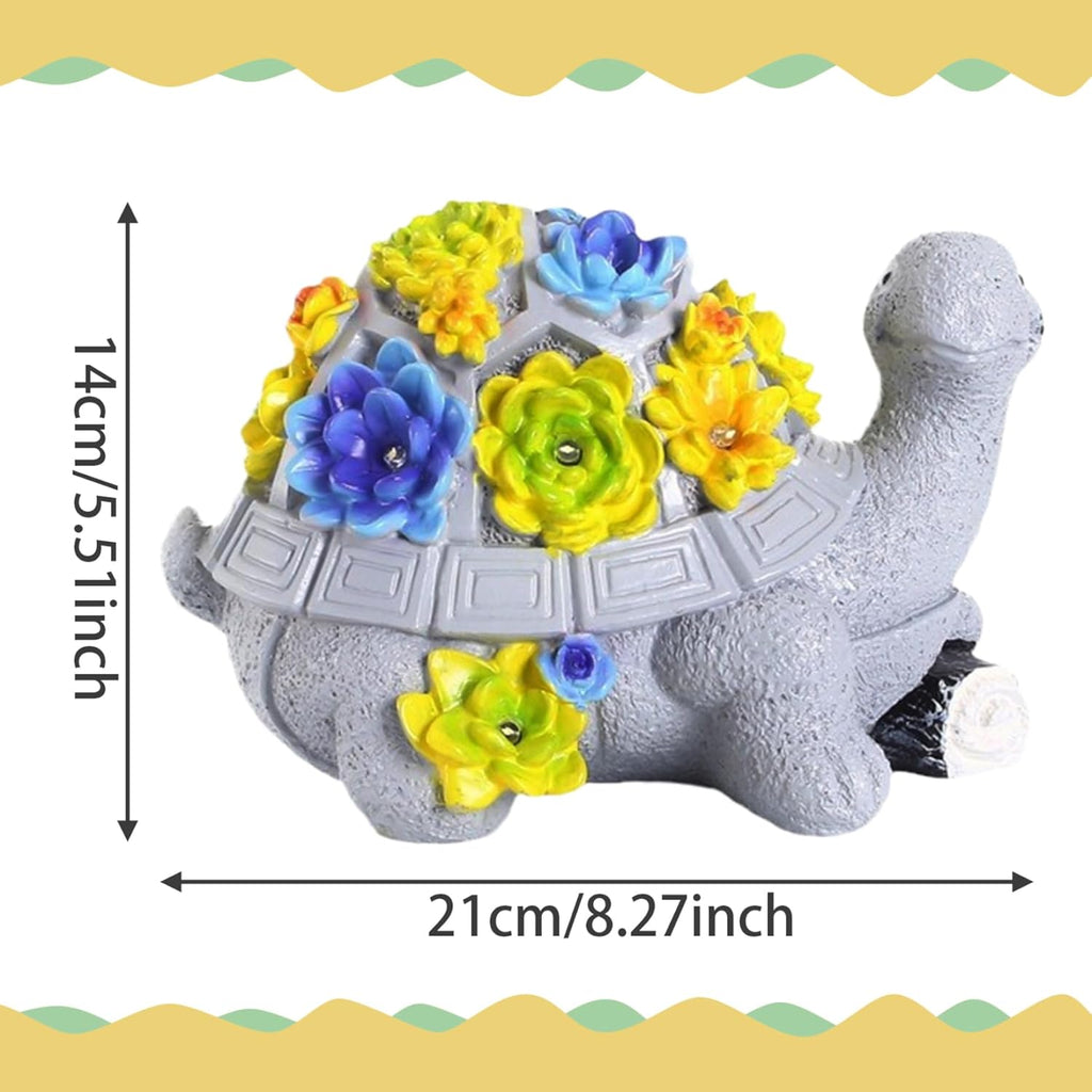 Turtle Garden Statue with 7 LED Succulent Lights, Resin Turtle Garden Decor L8340